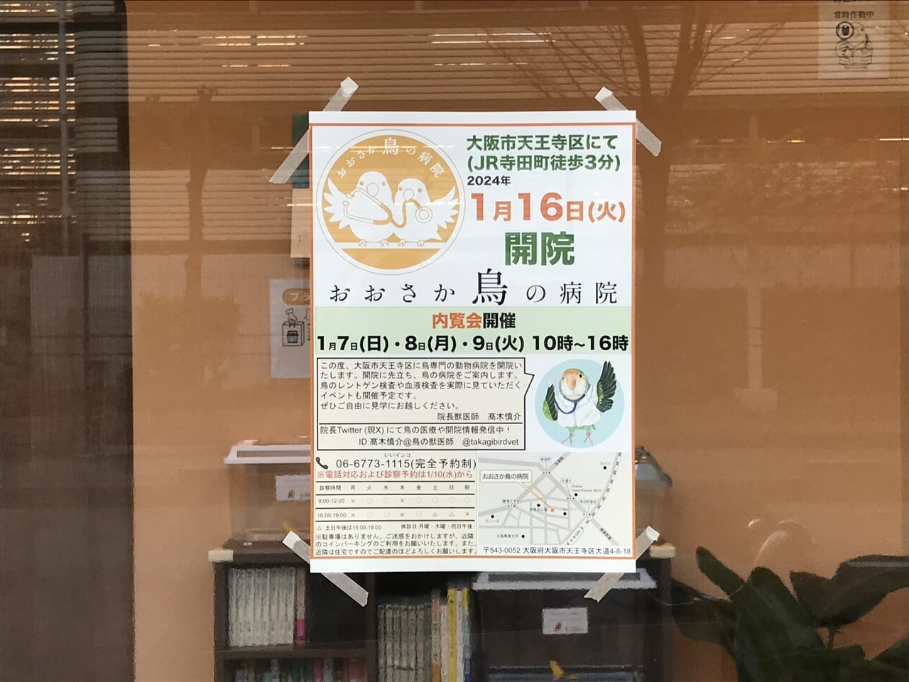 寺田町駅近くの飼い鳥専門動物病院のおおさか鳥の病院